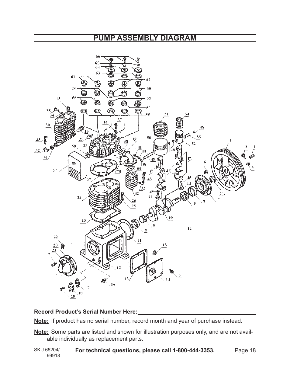 Pump assembly diagram | Harbor Freight Tools 65204 User Manual | Page 18 / 19