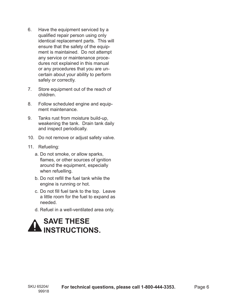 Save these instructions | Harbor Freight Tools 65204 User Manual | Page 6 / 19