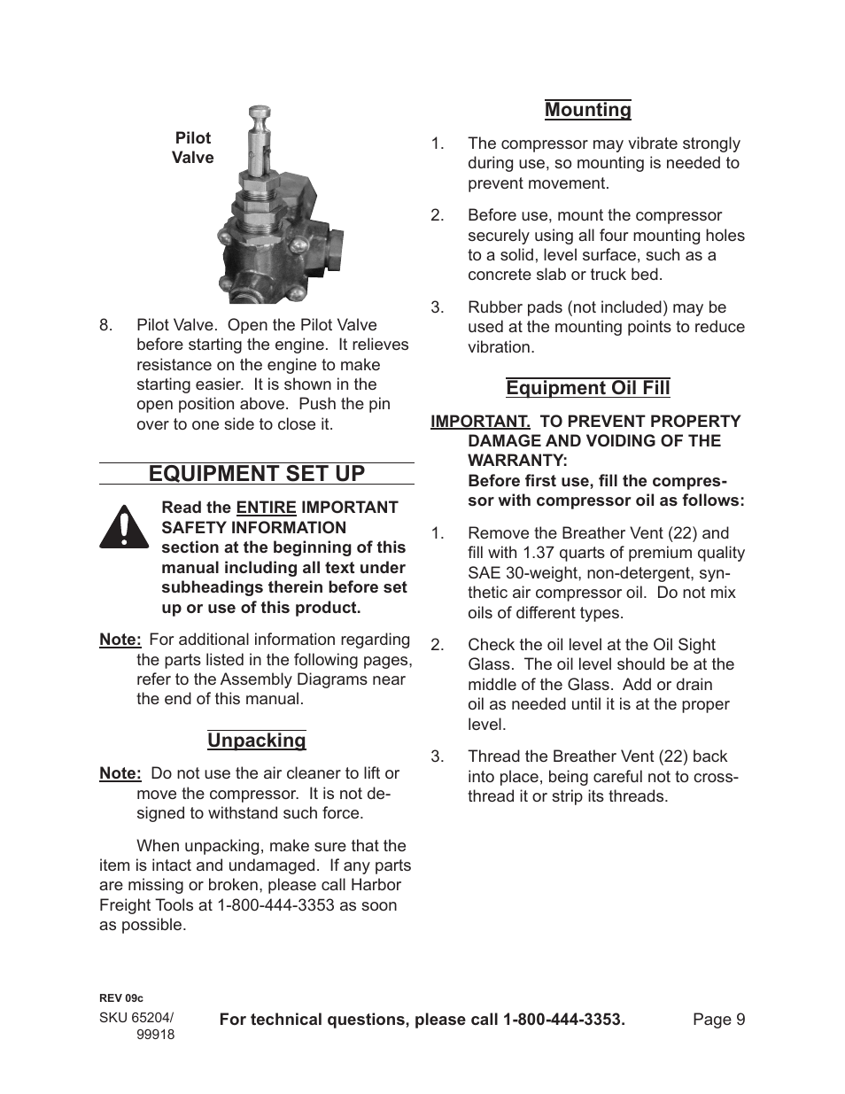 Equipment set up | Harbor Freight Tools 65204 User Manual | Page 9 / 19