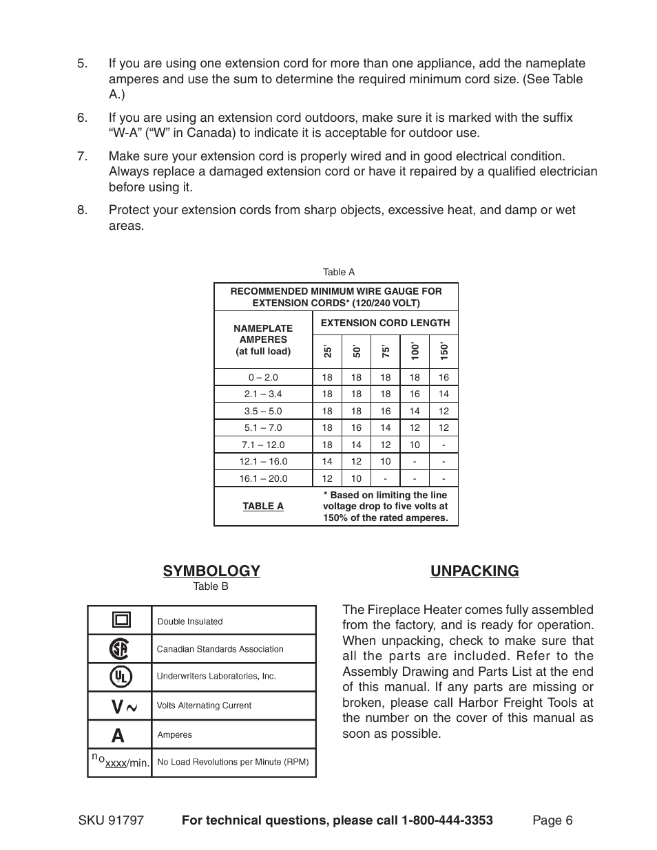 Symbology unpacking | Harbor Freight Tools 91797 User Manual | Page 6 / 12