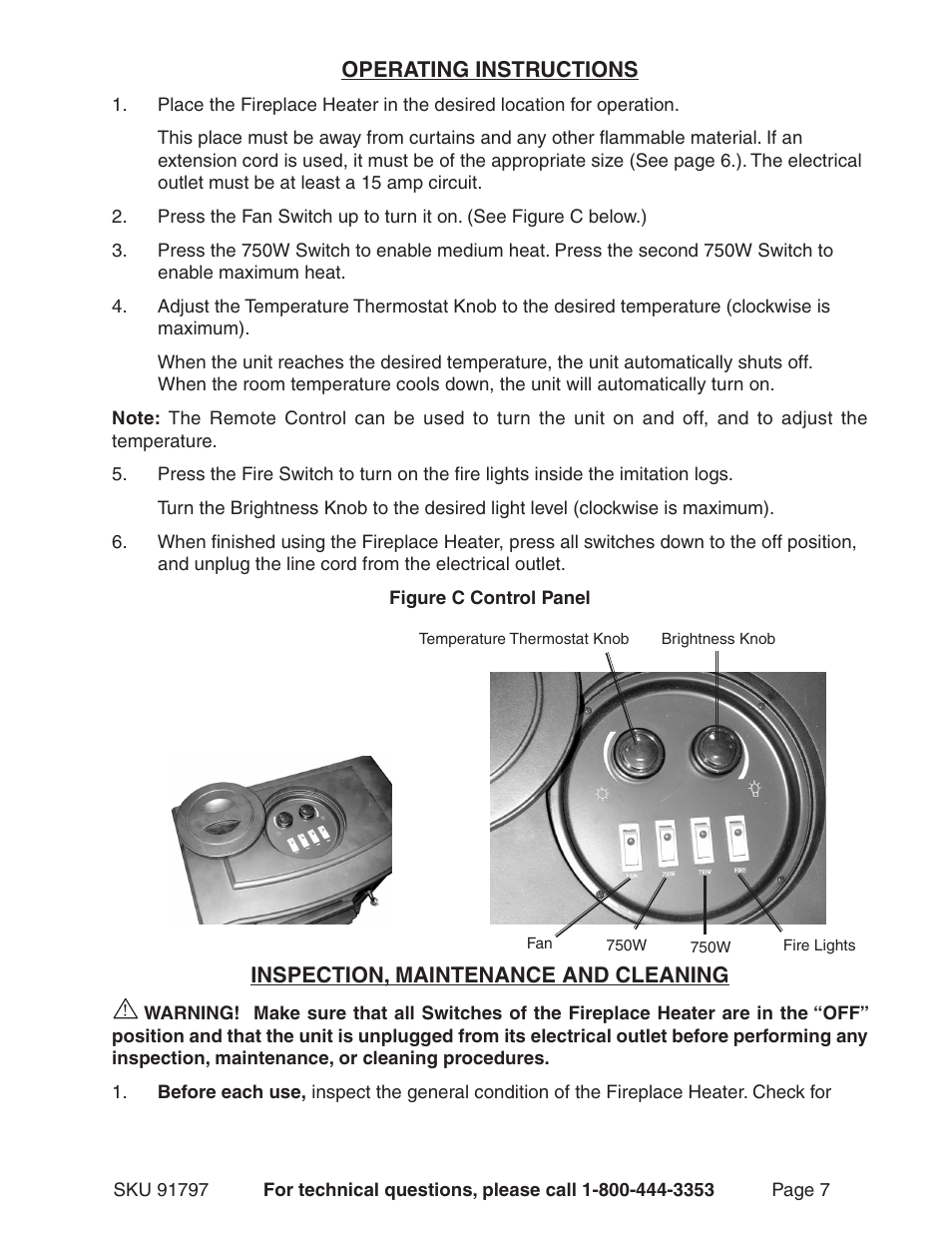 Operating instructions, Inspection, maintenance and cleaning | Harbor Freight Tools 91797 User Manual | Page 7 / 12