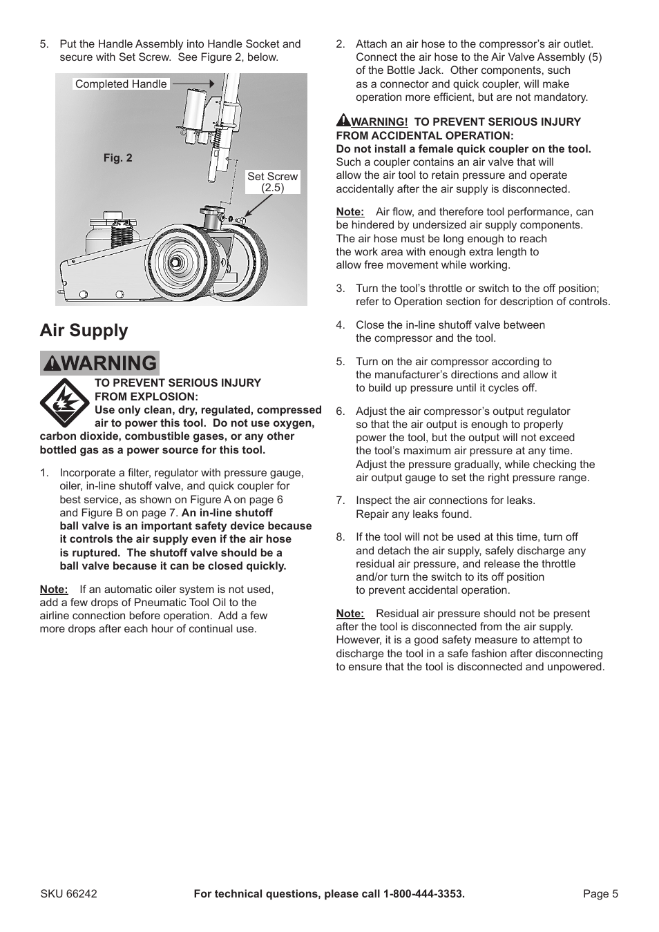 Air supply | Harbor Freight Tools 66242 User Manual | Page 5 / 12