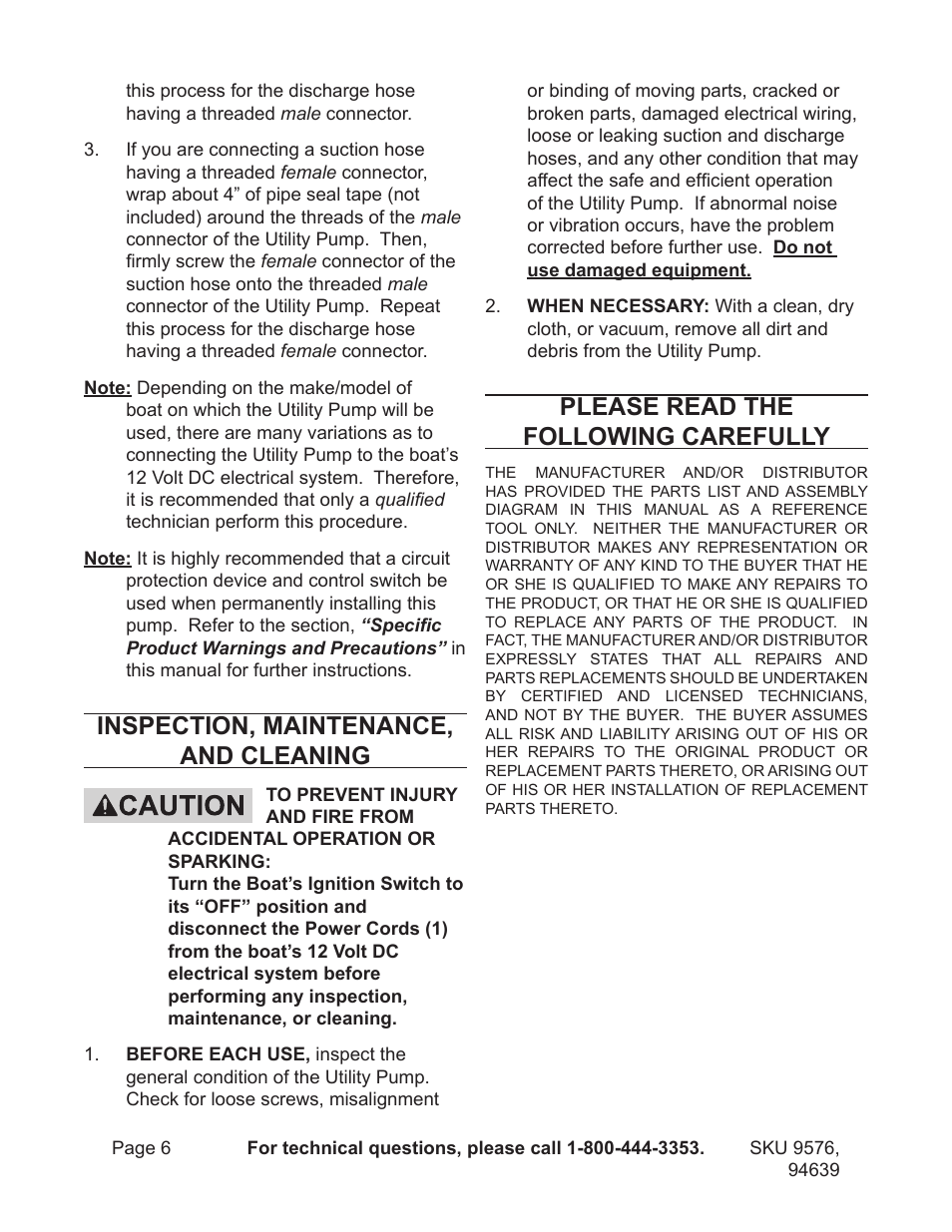 Inspection, maintenance, and cleaning, Please read the following carefully | Harbor Freight Tools 9576 User Manual | Page 6 / 8