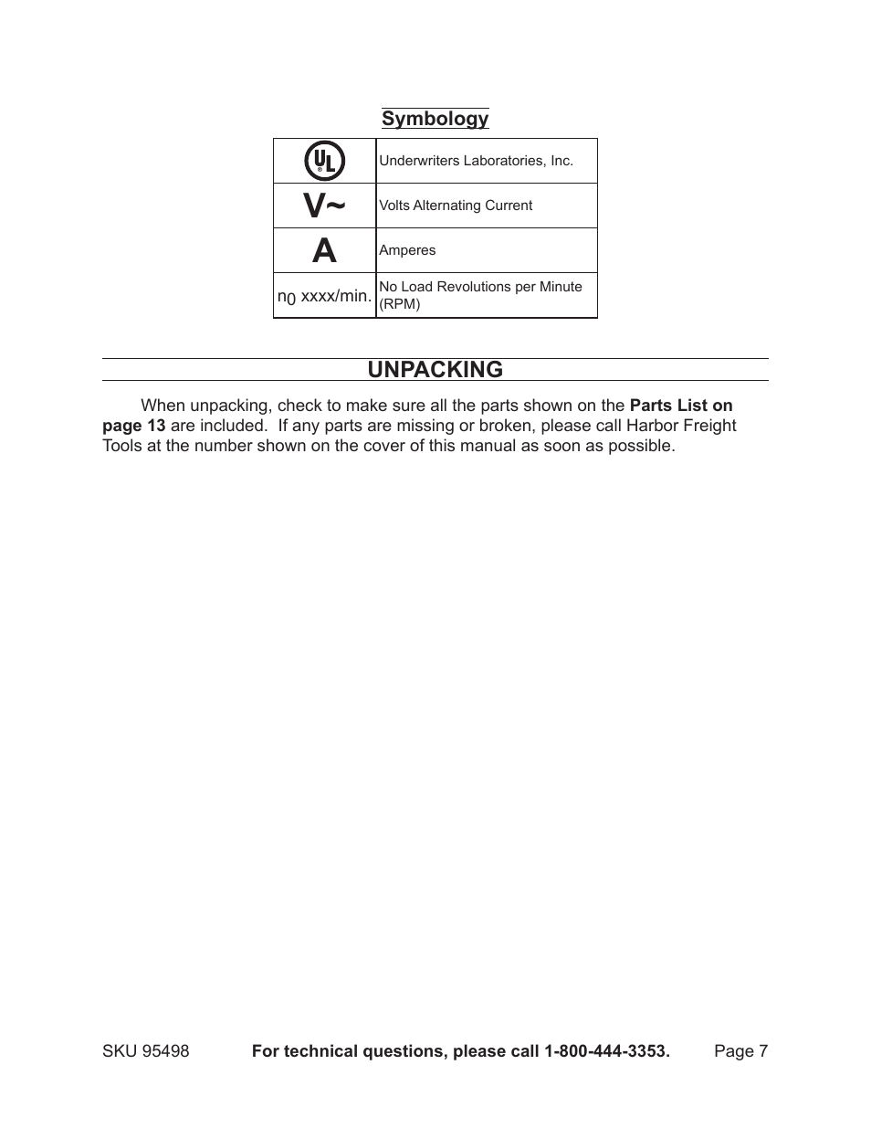 Unpacking | Harbor Freight Tools 95498 User Manual | Page 7 / 15