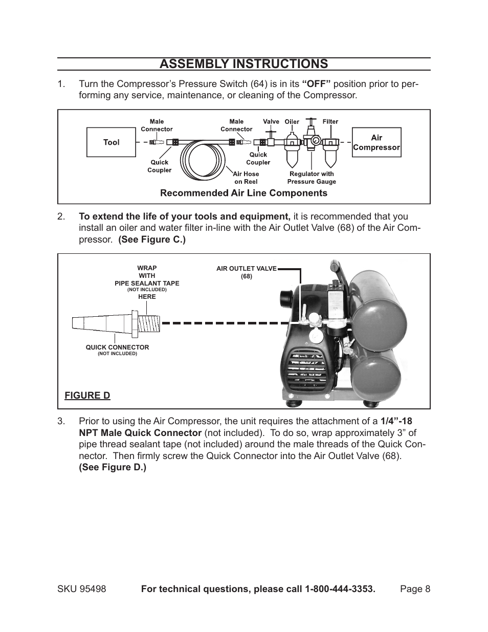 Assembly instructions | Harbor Freight Tools 95498 User Manual | Page 8 / 15