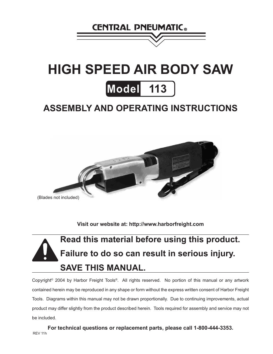 Harbor Freight Tools 113 User Manual | 8 pages