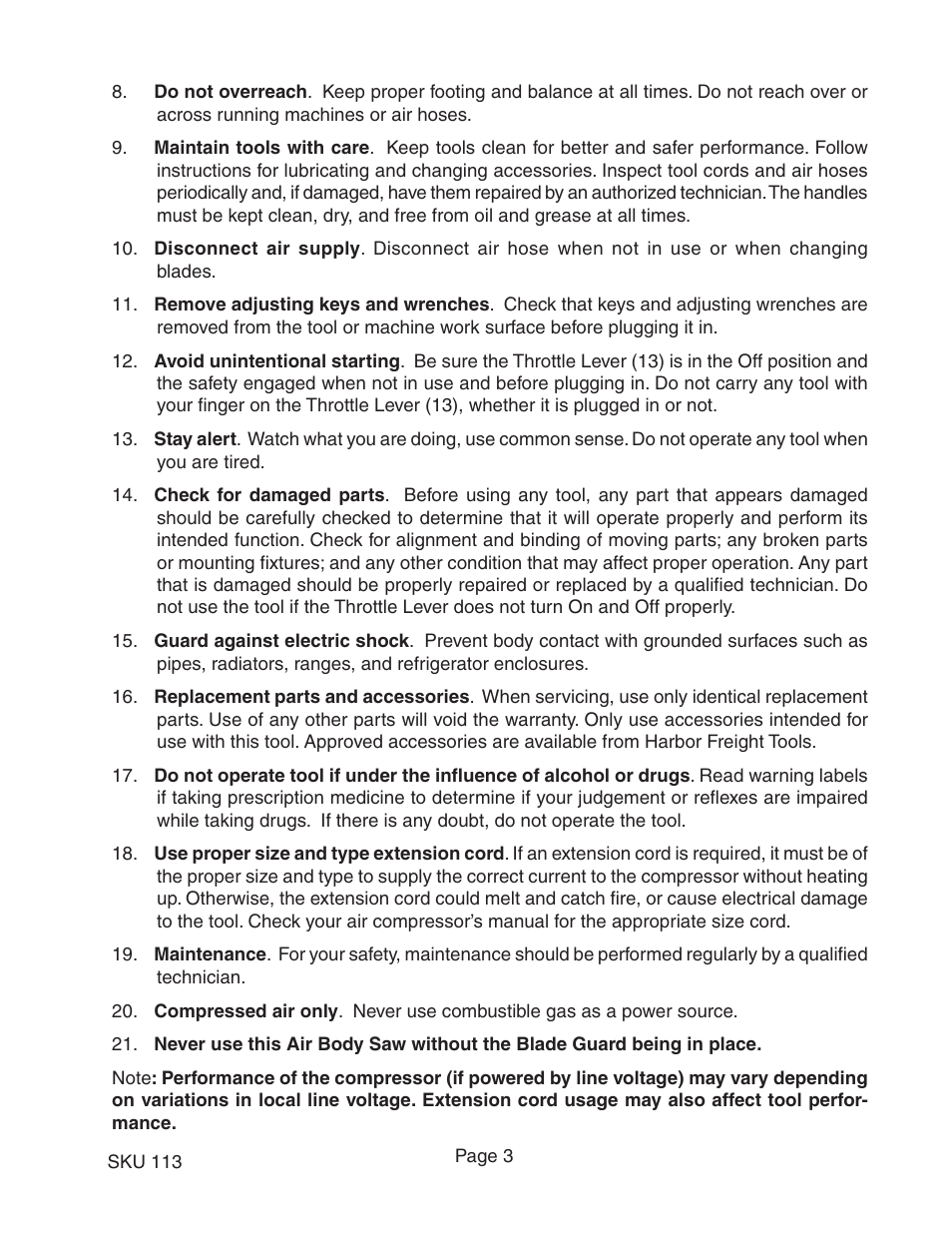 Harbor Freight Tools 113 User Manual | Page 3 / 8