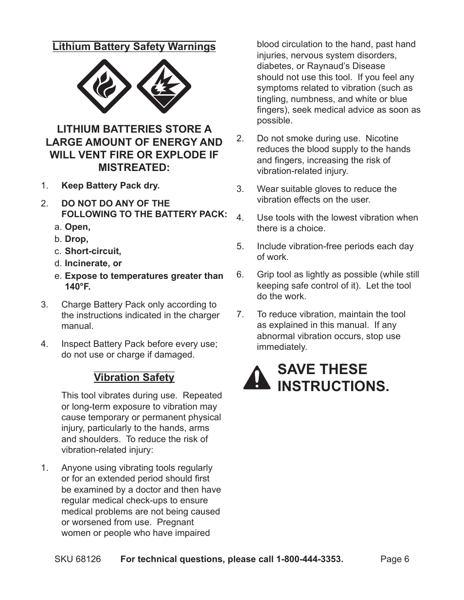Save these instructions | Harbor Freight Tools 68126 User Manual | Page 6 / 14