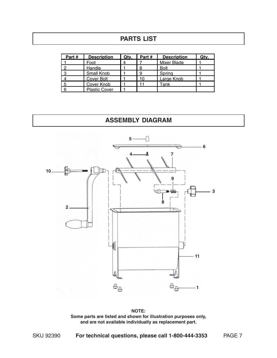 Parts list assembly diagram | Harbor Freight Tools 92390 User Manual | Page 7 / 7