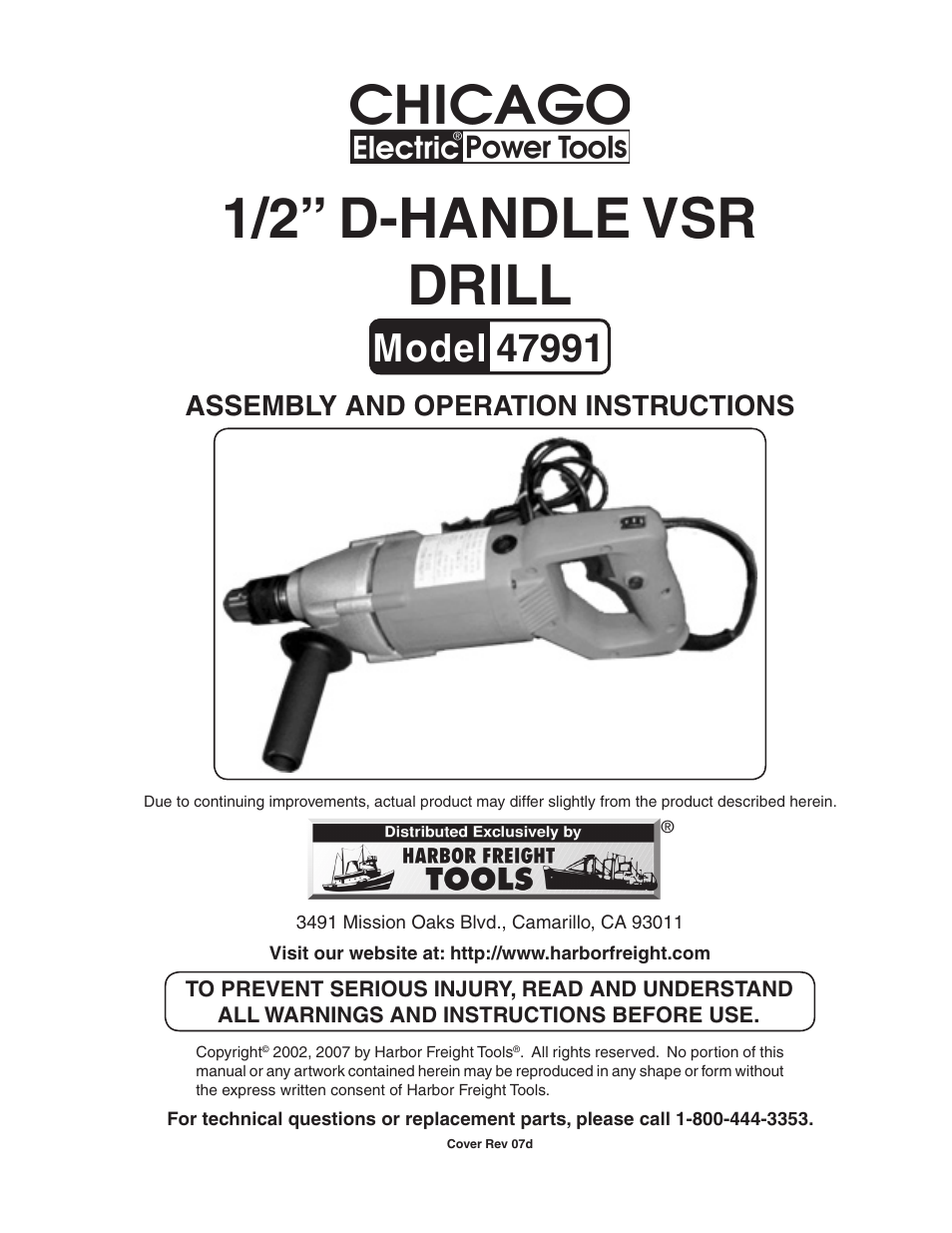 Harbor Freight Tools 47991 User Manual | 8 pages