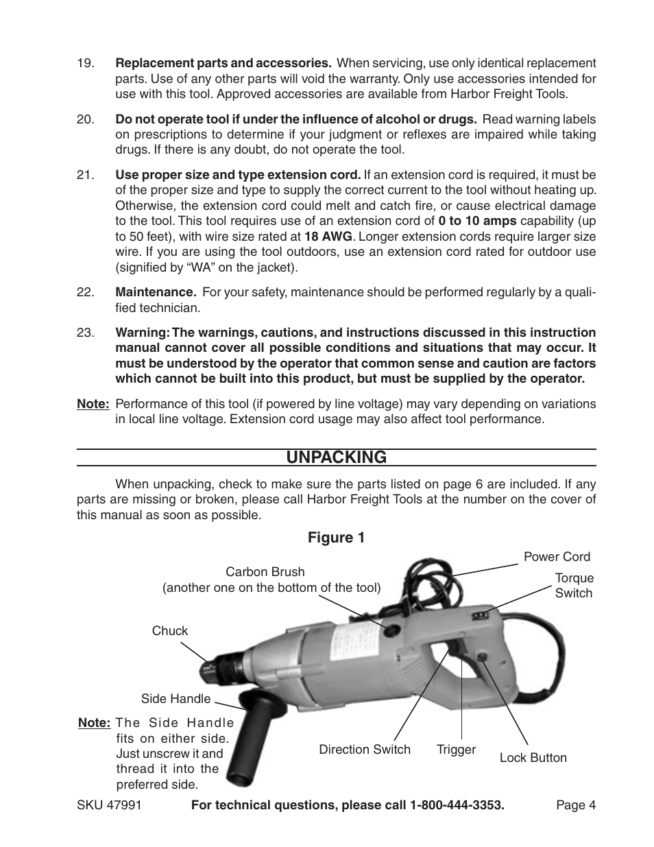 Unpacking | Harbor Freight Tools 47991 User Manual | Page 4 / 8