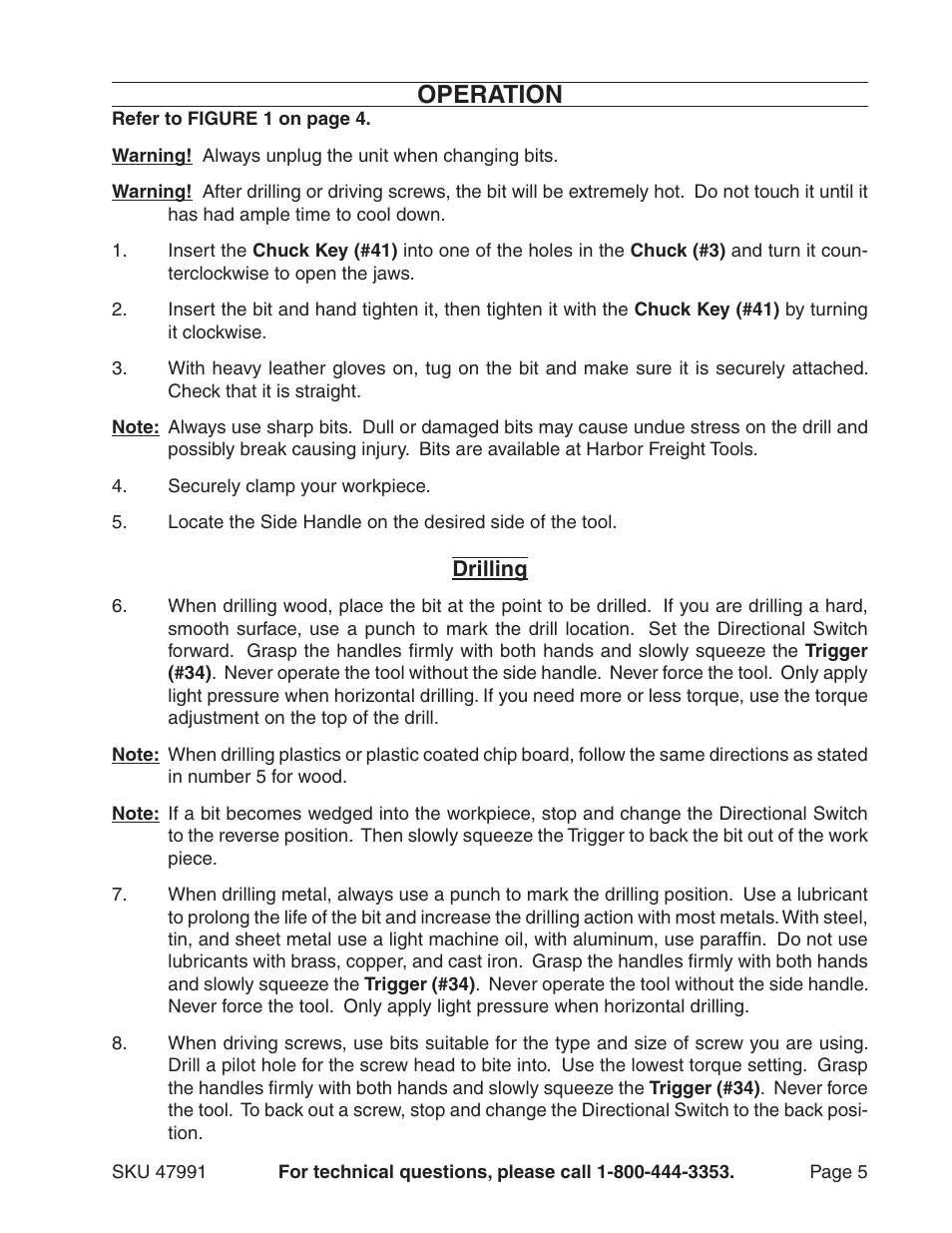 Operation | Harbor Freight Tools 47991 User Manual | Page 5 / 8