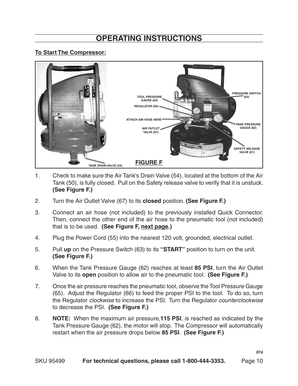 Operating instructions | Harbor Freight Tools CENTRAL PNEUMATIC 95499 User Manual | Page 10 / 14