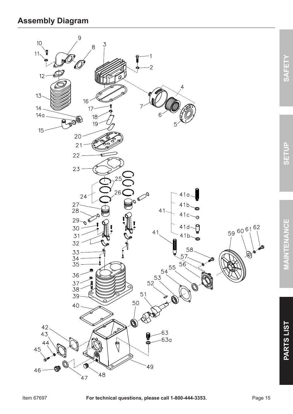 Assembly diagram | Harbor Freight Tools 67697 User Manual | Page 15 / 16