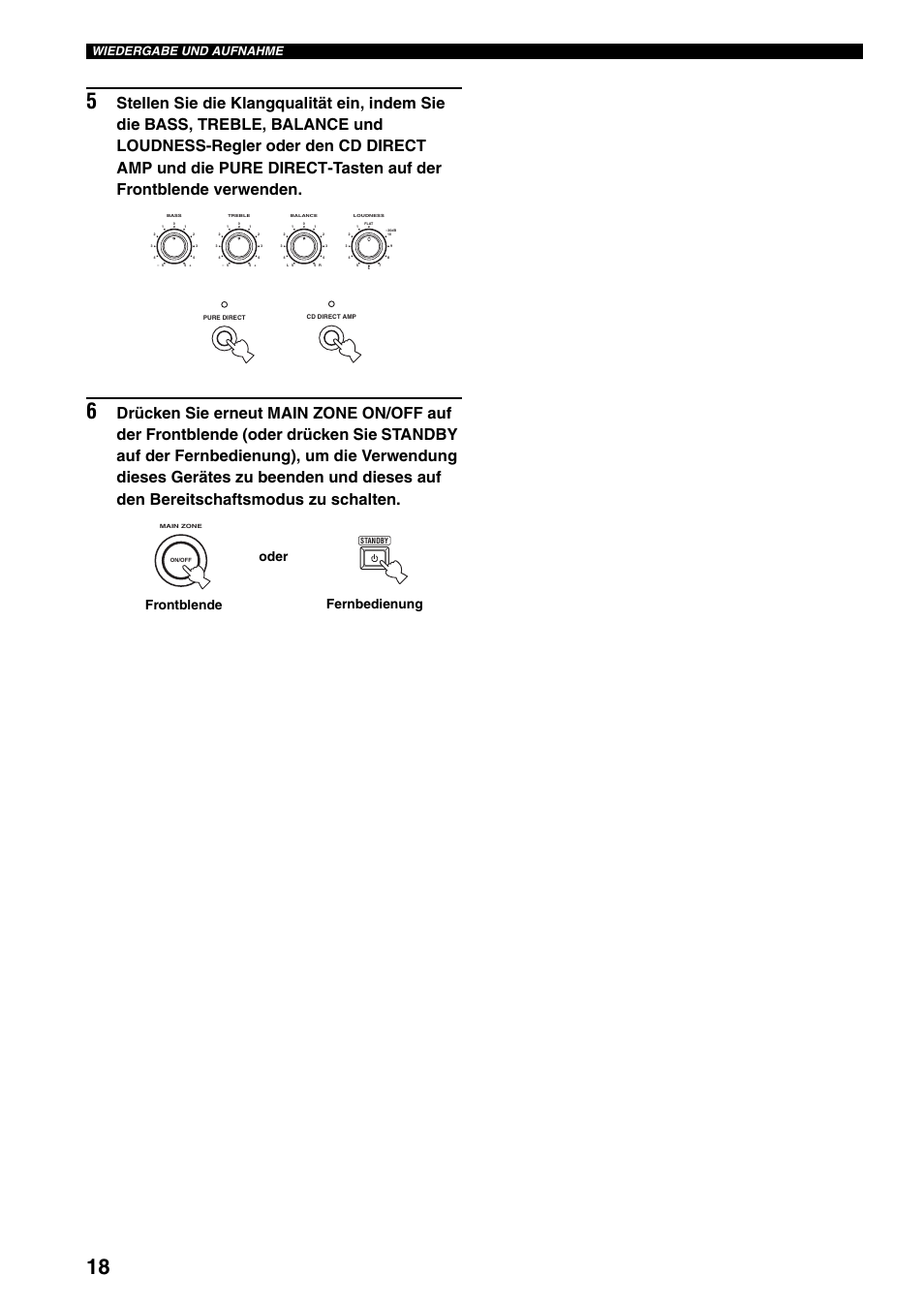 Fernbedienung frontblende oder, Wiedergabe und aufnahme | Yamaha RX-797 User Manual | Page 108 / 266
