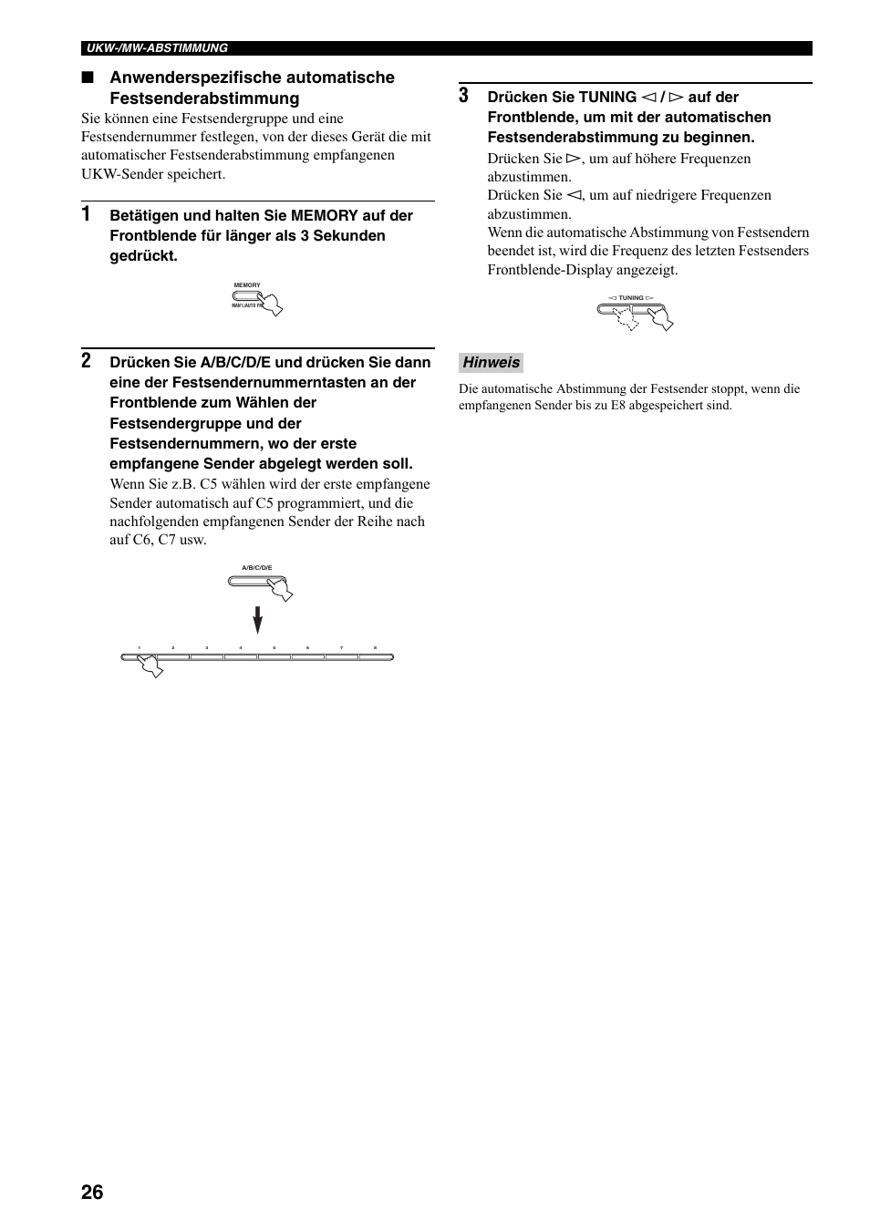 E 26), Hinweis | Yamaha RX-797 User Manual | Page 116 / 266