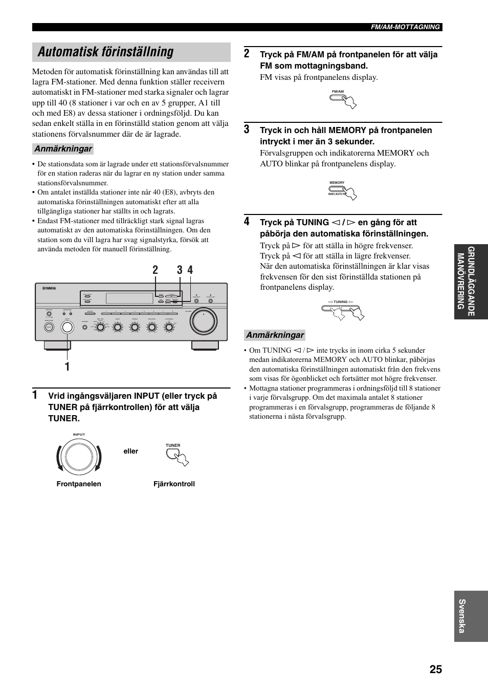 Automatisk förinställning, Anmärkningar | Yamaha RX-797 User Manual | Page 159 / 266