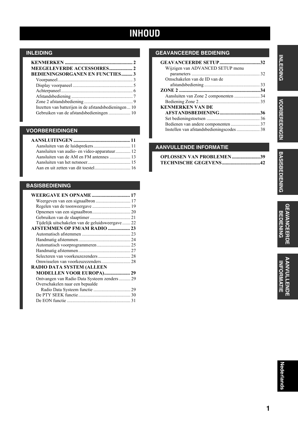 Inhoud | Yamaha RX-797 User Manual | Page 179 / 266