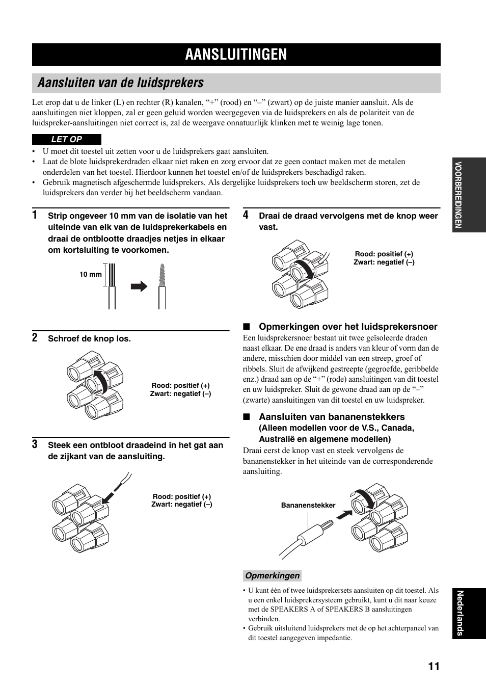 Voorbereidingen, Aansluitingen, Aansluiten van de luidsprekers | Zie bladzijde 11 voo | Yamaha RX-797 User Manual | Page 189 / 266