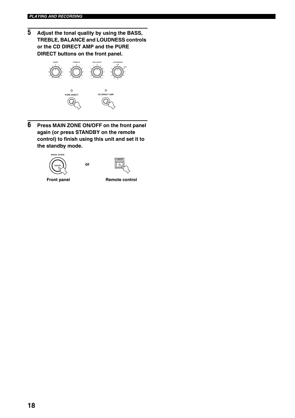 Remote control front panel or, Playing and recording | Yamaha RX-797 User Manual | Page 20 / 266