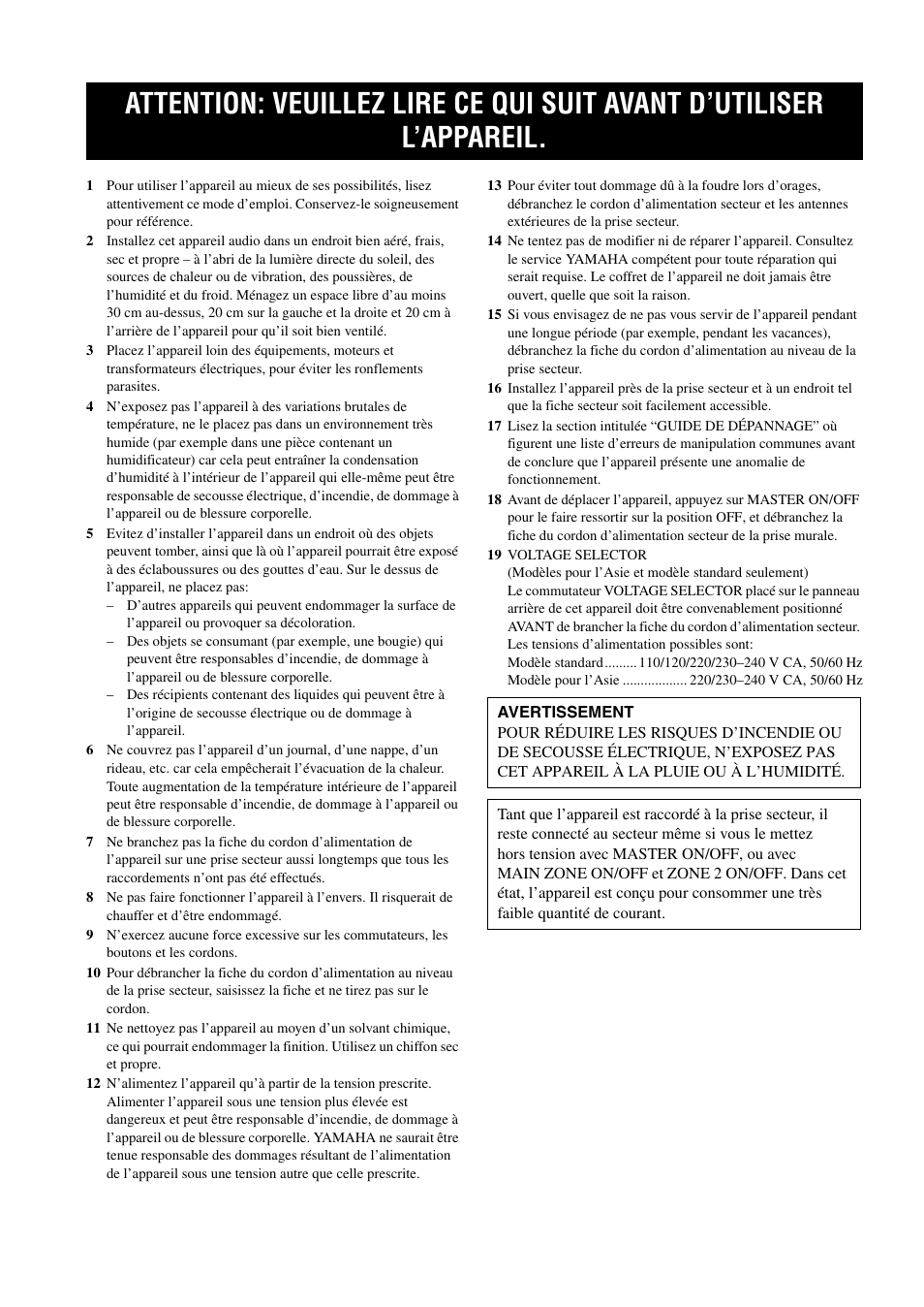 Français | Yamaha RX-797 User Manual | Page 46 / 266