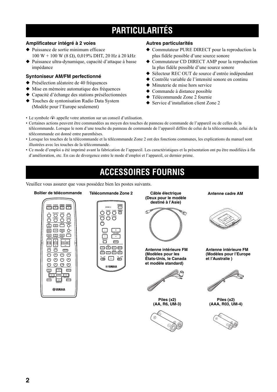 Introduction, Particularités, Accessoires fournis | Particularités accessoires fournis | Yamaha RX-797 User Manual | Page 48 / 266