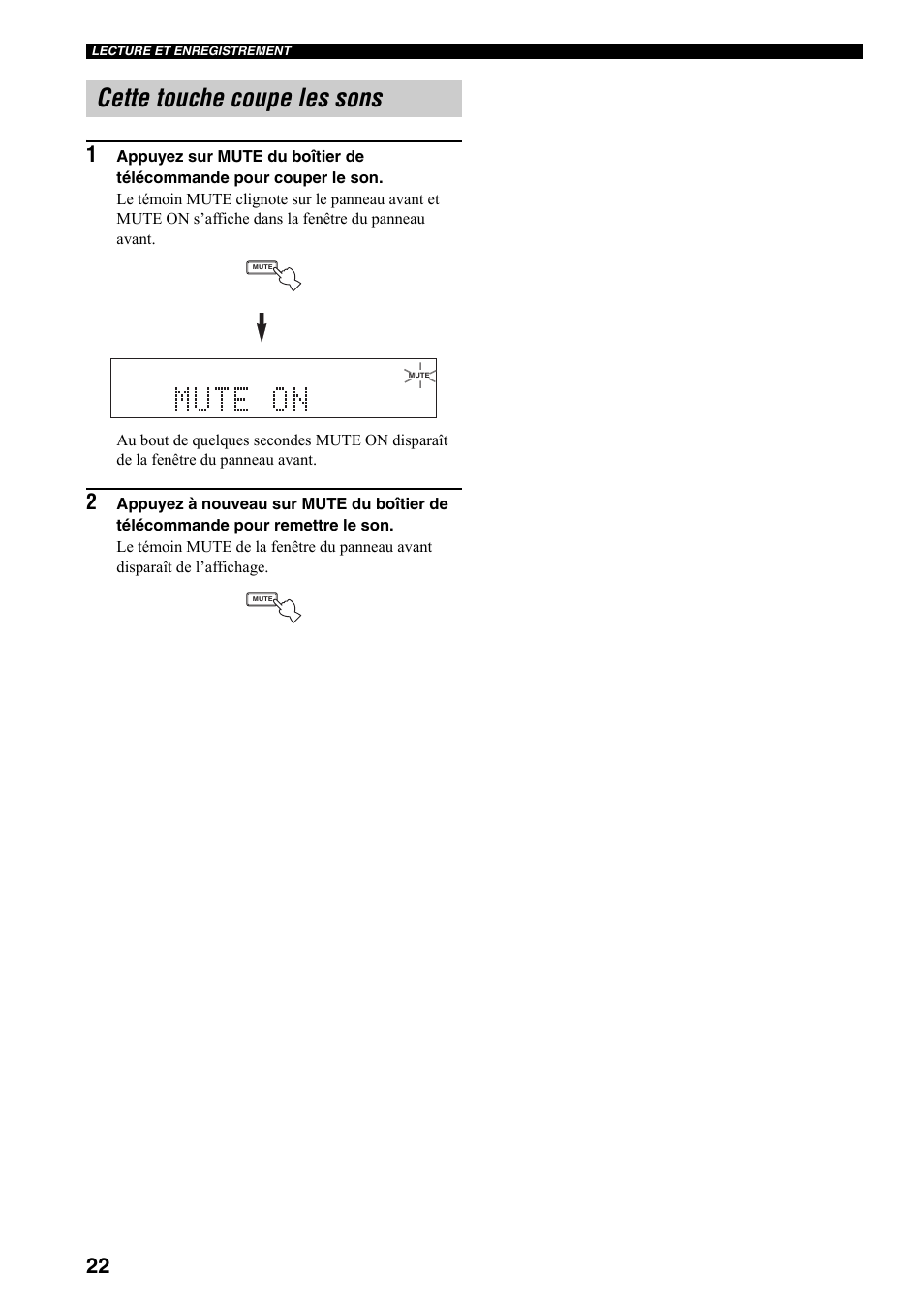 Cette touche coupe les sons | Yamaha RX-797 User Manual | Page 68 / 266