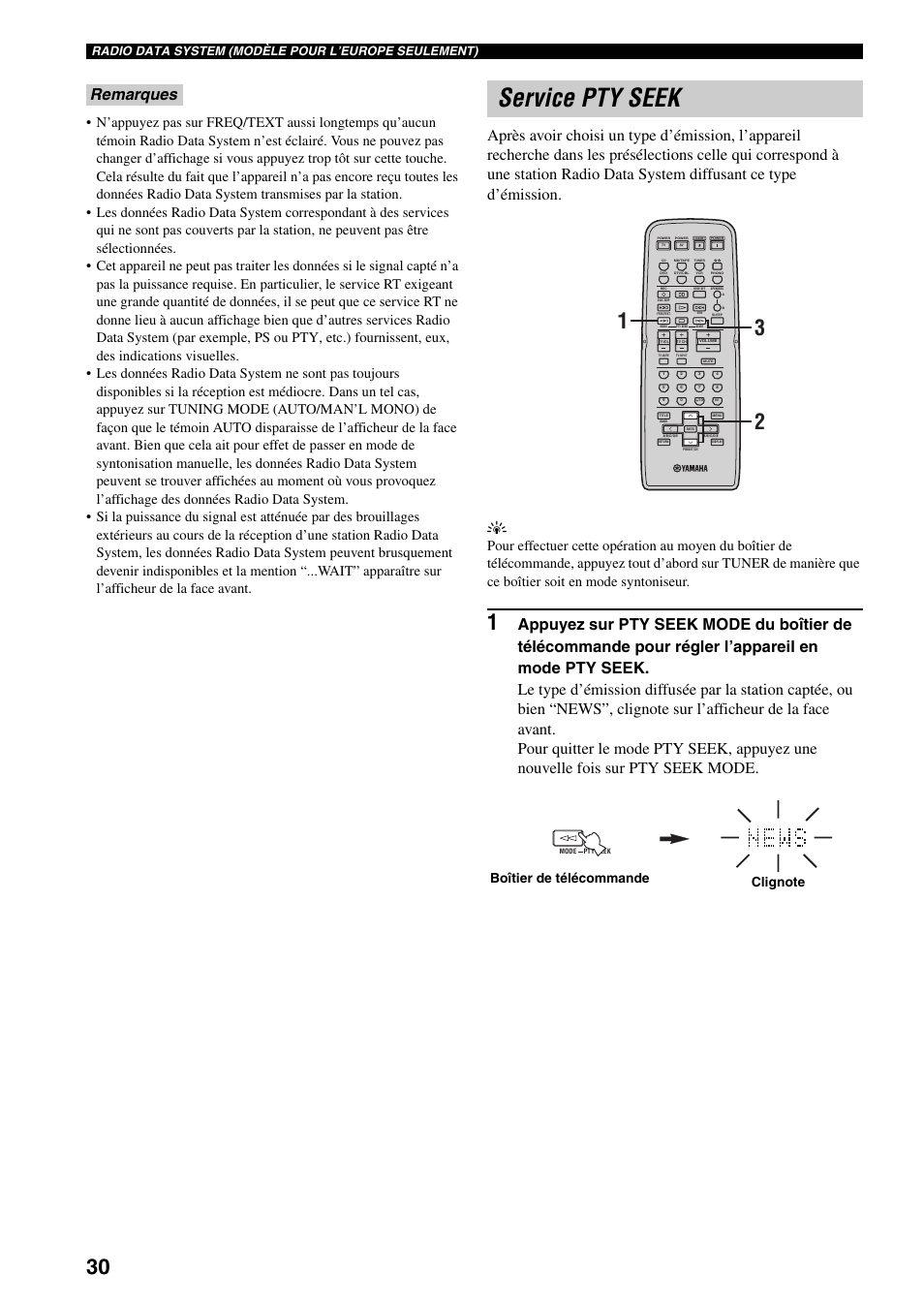 Service pty seek, Radio data system (modèle pour l’europe seulement) | Yamaha RX-797 User Manual | Page 76 / 266