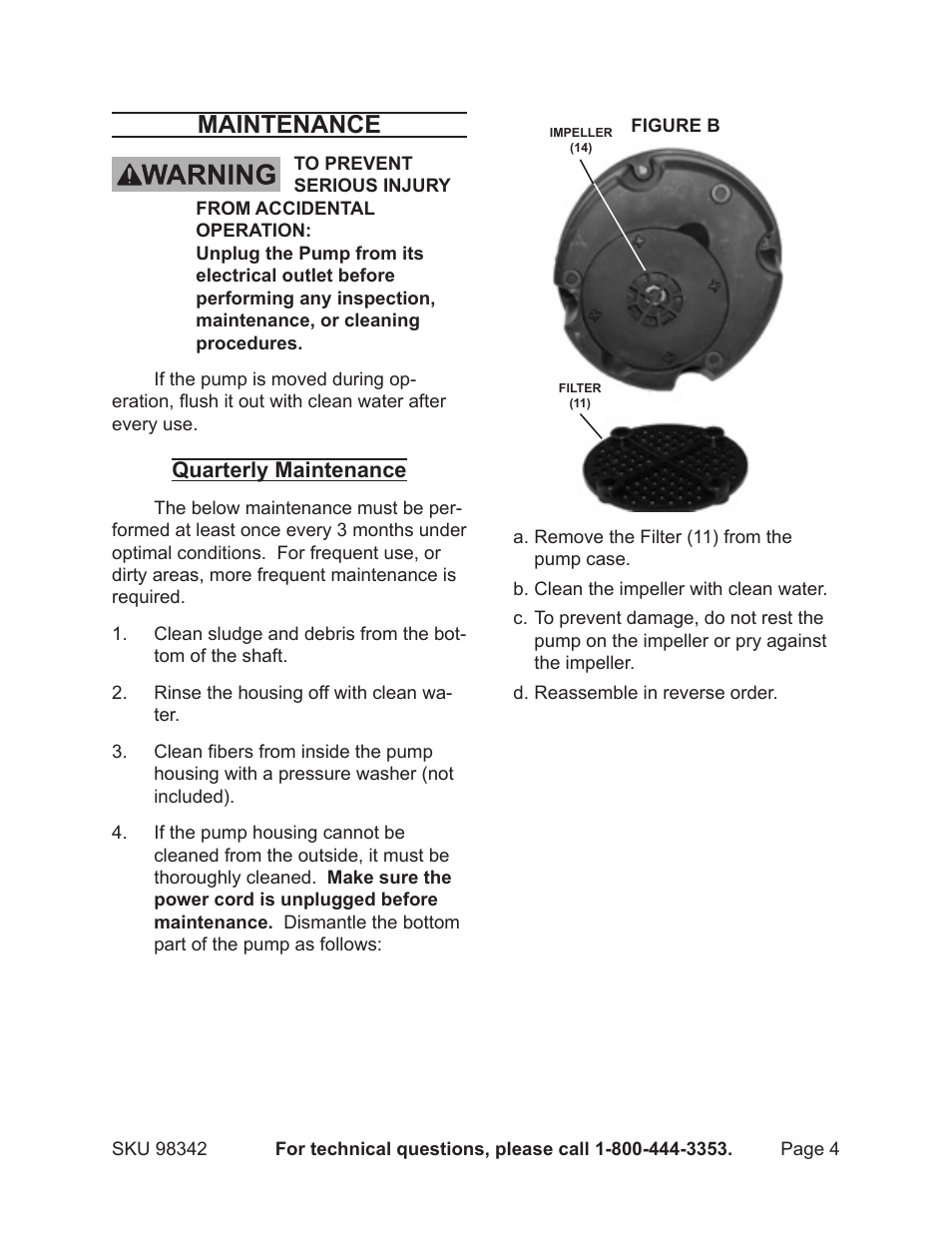 Maintenance | Harbor Freight Tools 98342 User Manual | Page 4 / 8