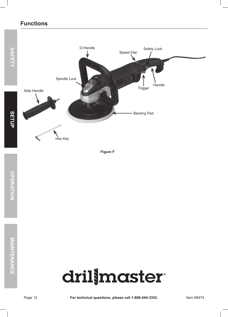 Functions | Harbor Freight Tools 7" Variable Speed Polisher/Sander 69474 User Manual | Page 12 / 20