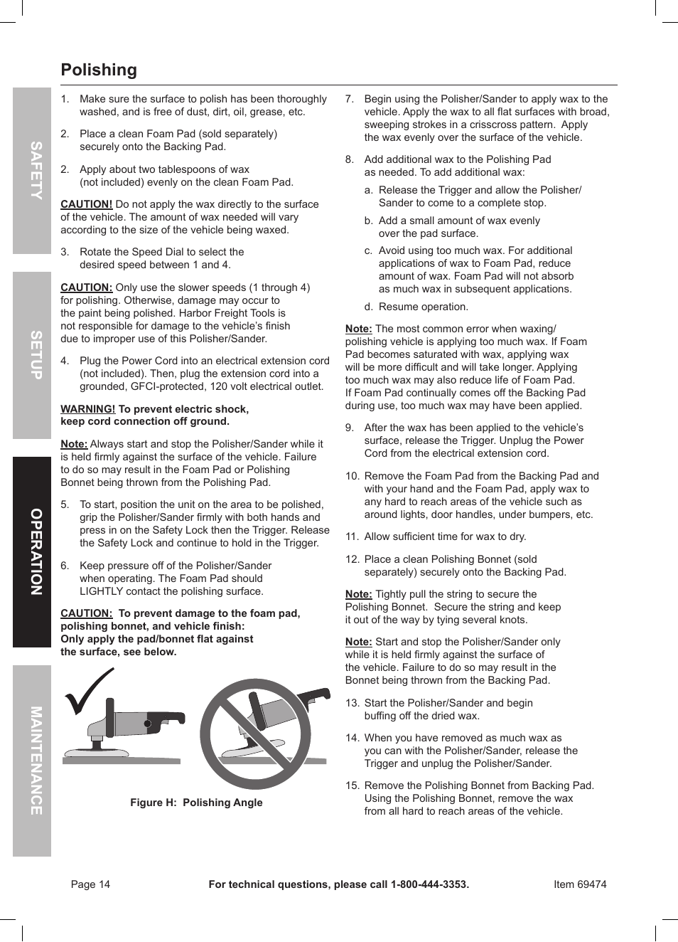 Polishing | Harbor Freight Tools 7" Variable Speed Polisher/Sander 69474 User Manual | Page 14 / 20