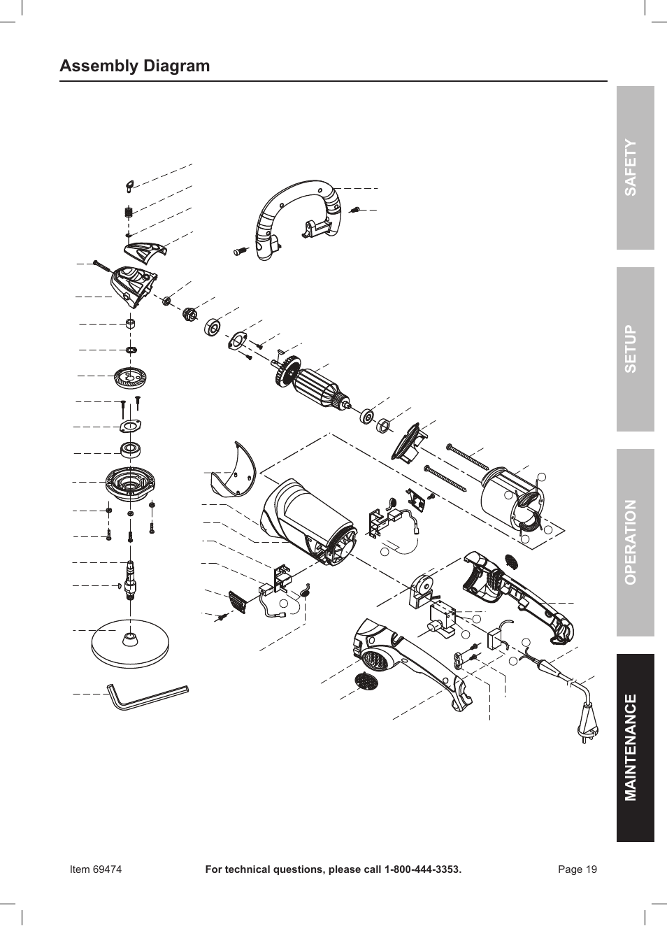 Assembly diagram | Harbor Freight Tools 7" Variable Speed Polisher/Sander 69474 User Manual | Page 19 / 20