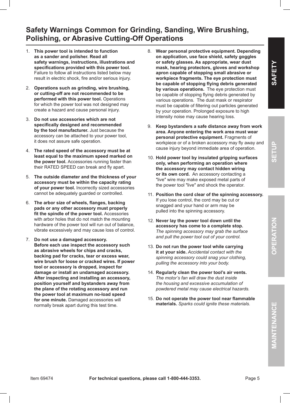 Harbor Freight Tools 7" Variable Speed Polisher/Sander 69474 User Manual | Page 5 / 20