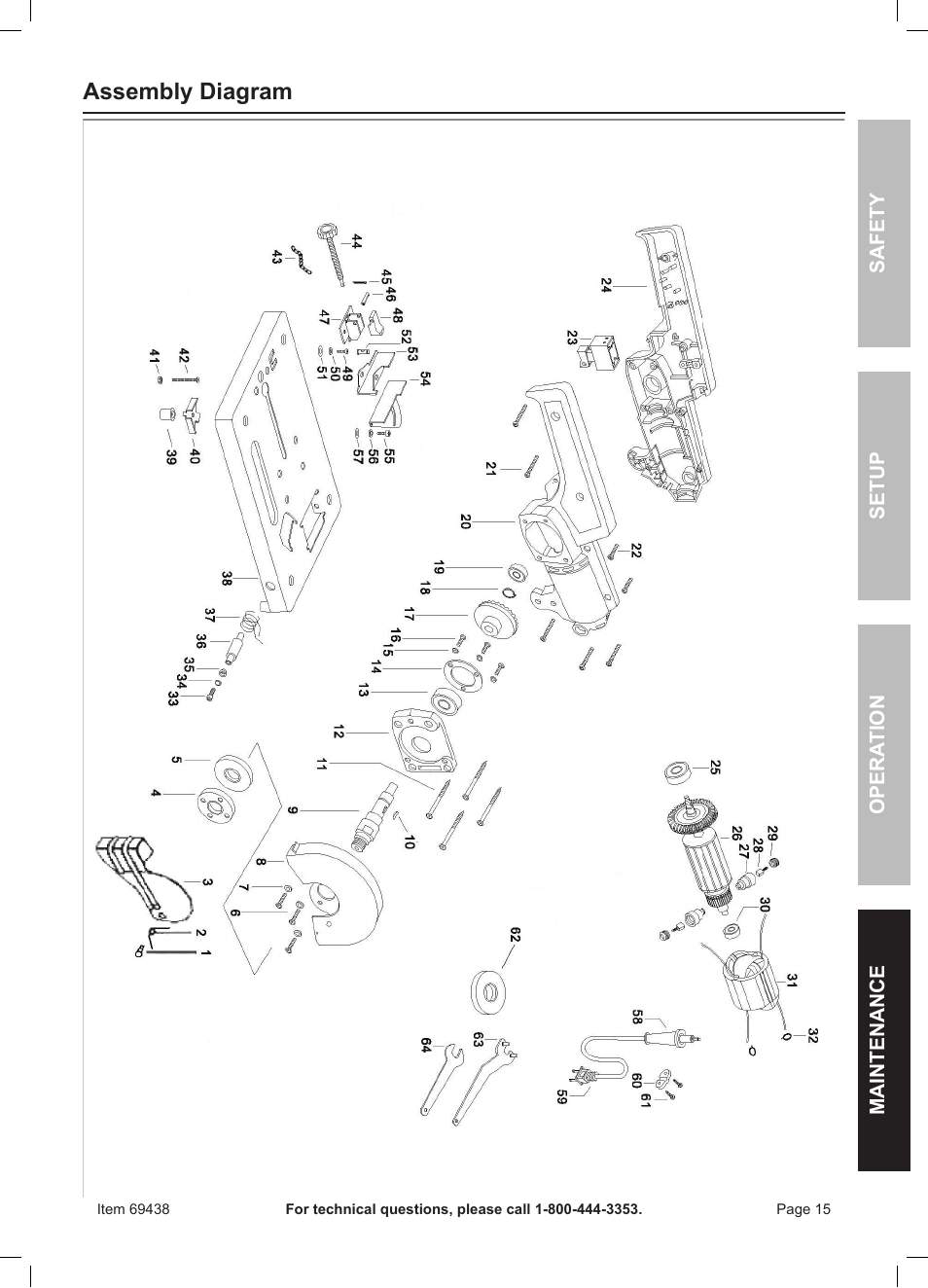 Assembly diagram | Harbor Freight Tools Drillmaster 6" Cut-Off Saw 69438 User Manual | Page 15 / 16