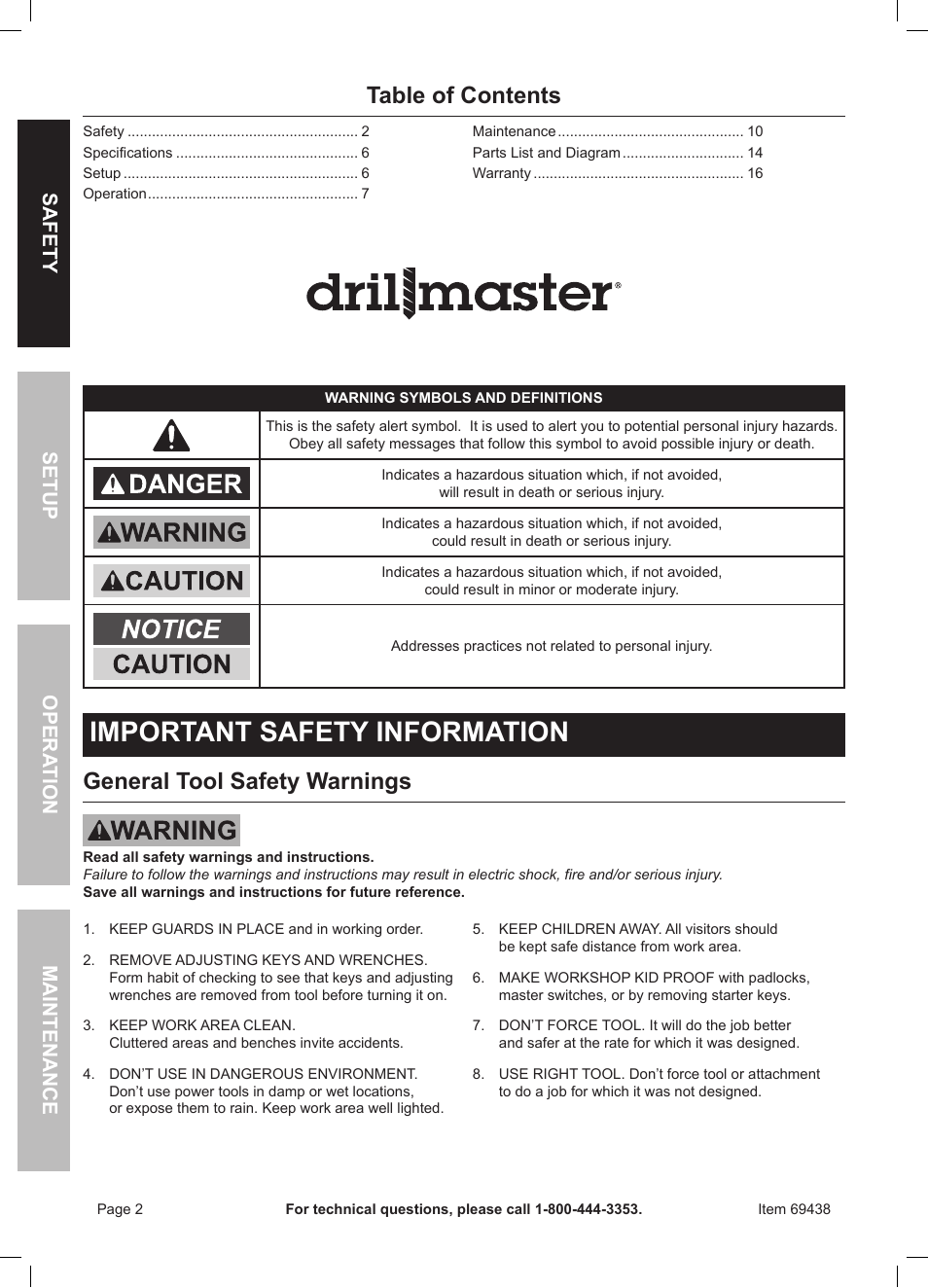 Harbor Freight Tools Drillmaster 6" Cut-Off Saw 69438 User Manual | Page 2 / 16