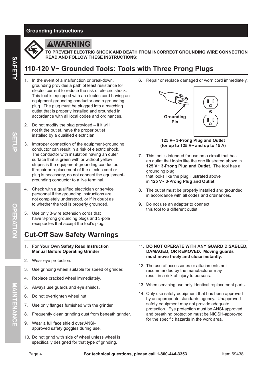 Cut-off saw safety warnings | Harbor Freight Tools Drillmaster 6" Cut-Off Saw 69438 User Manual | Page 4 / 16