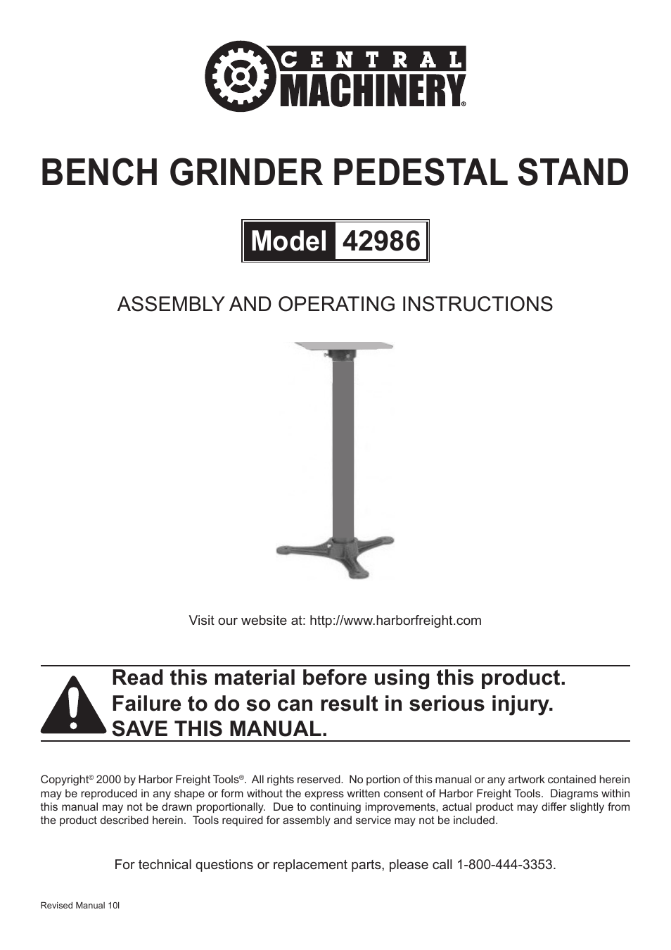 Harbor Freight Tools Bench Grinder Pedestal Stand 42986 User Manual | 4 pages