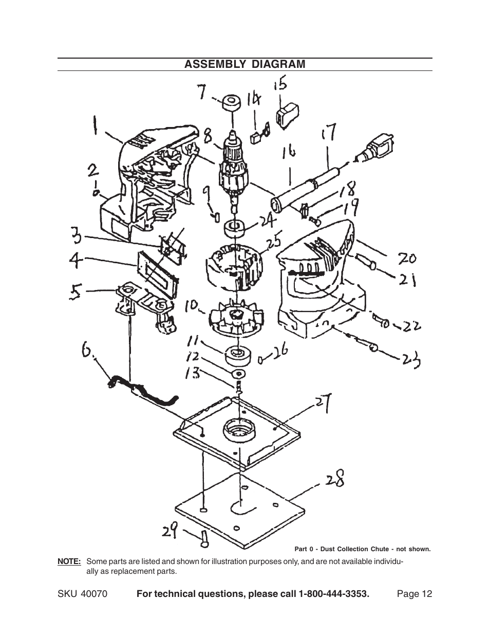 Assembly diagram | Harbor Freight Tools 40070 User Manual | Page 12 / 12