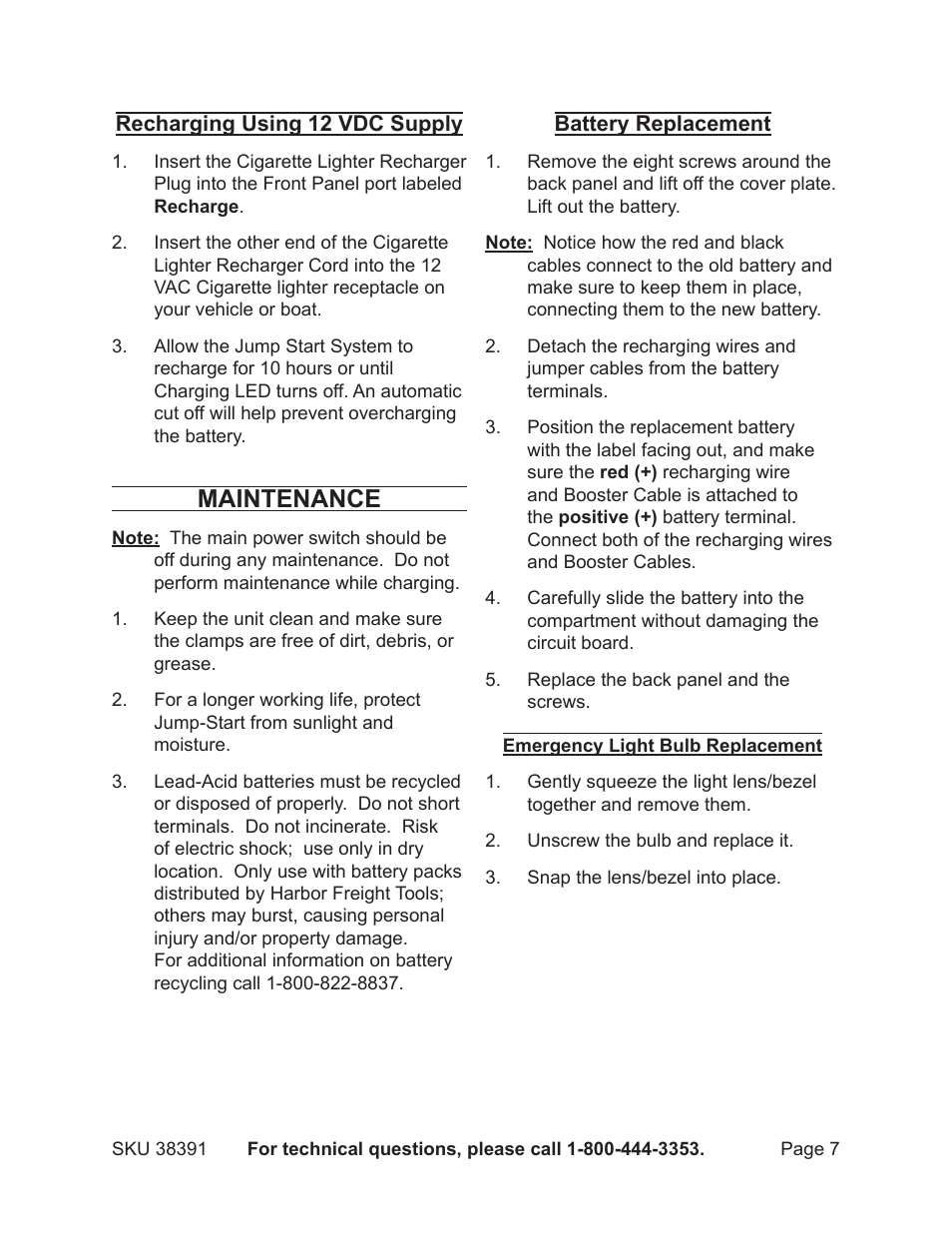 Maintenance | Harbor Freight Tools CHICAGO ELECTRIC 38391 User Manual | Page 7 / 9