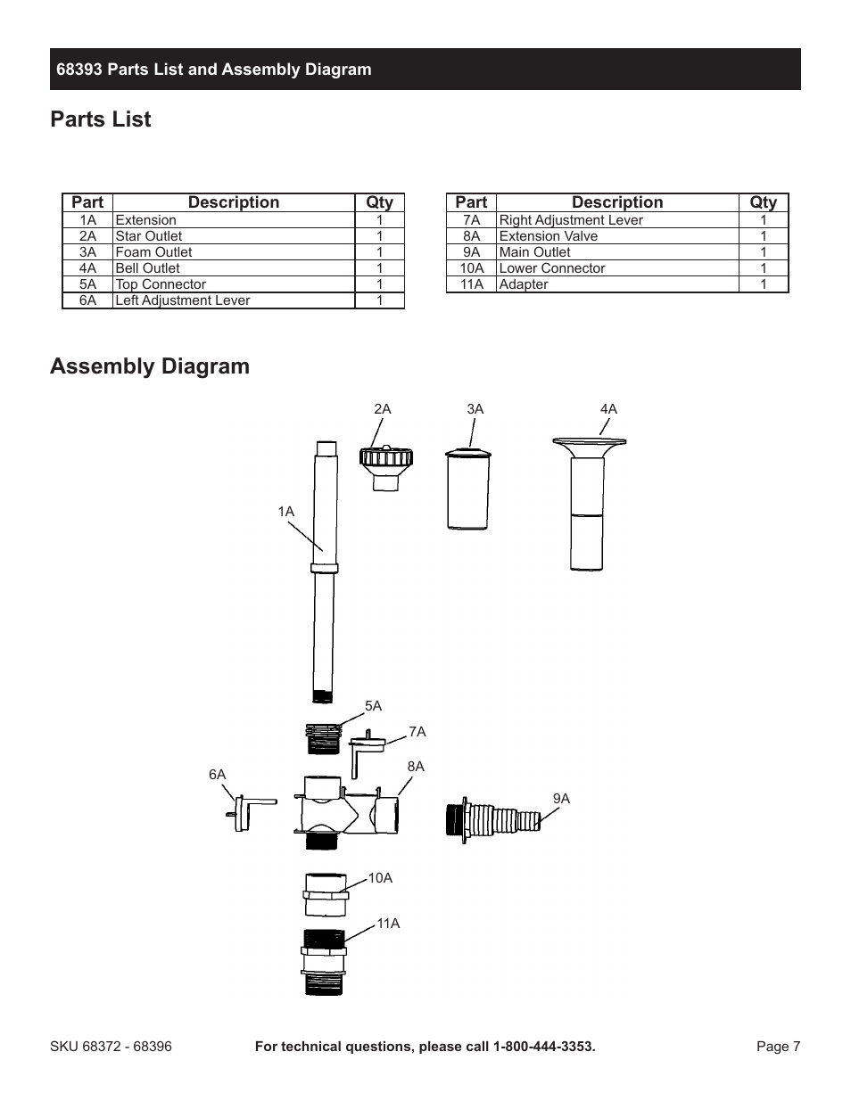 Assembly diagram, Parts list | Harbor Freight Tools Pacific Hydrostar Mini Submersible/Fountain/Pond Pump 68396 User Manual | Page 7 / 12