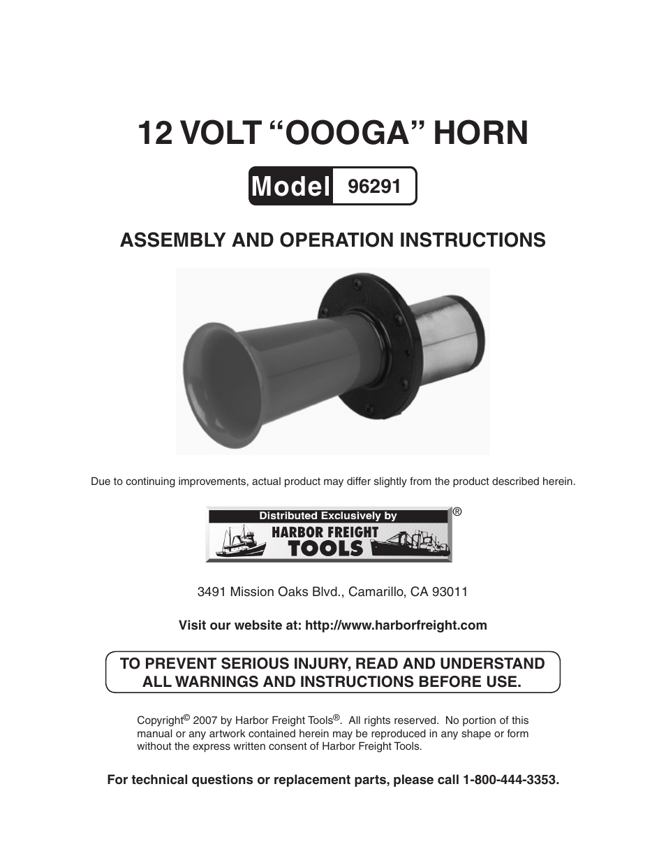 Harbor Freight Tools 96291 User Manual | 6 pages