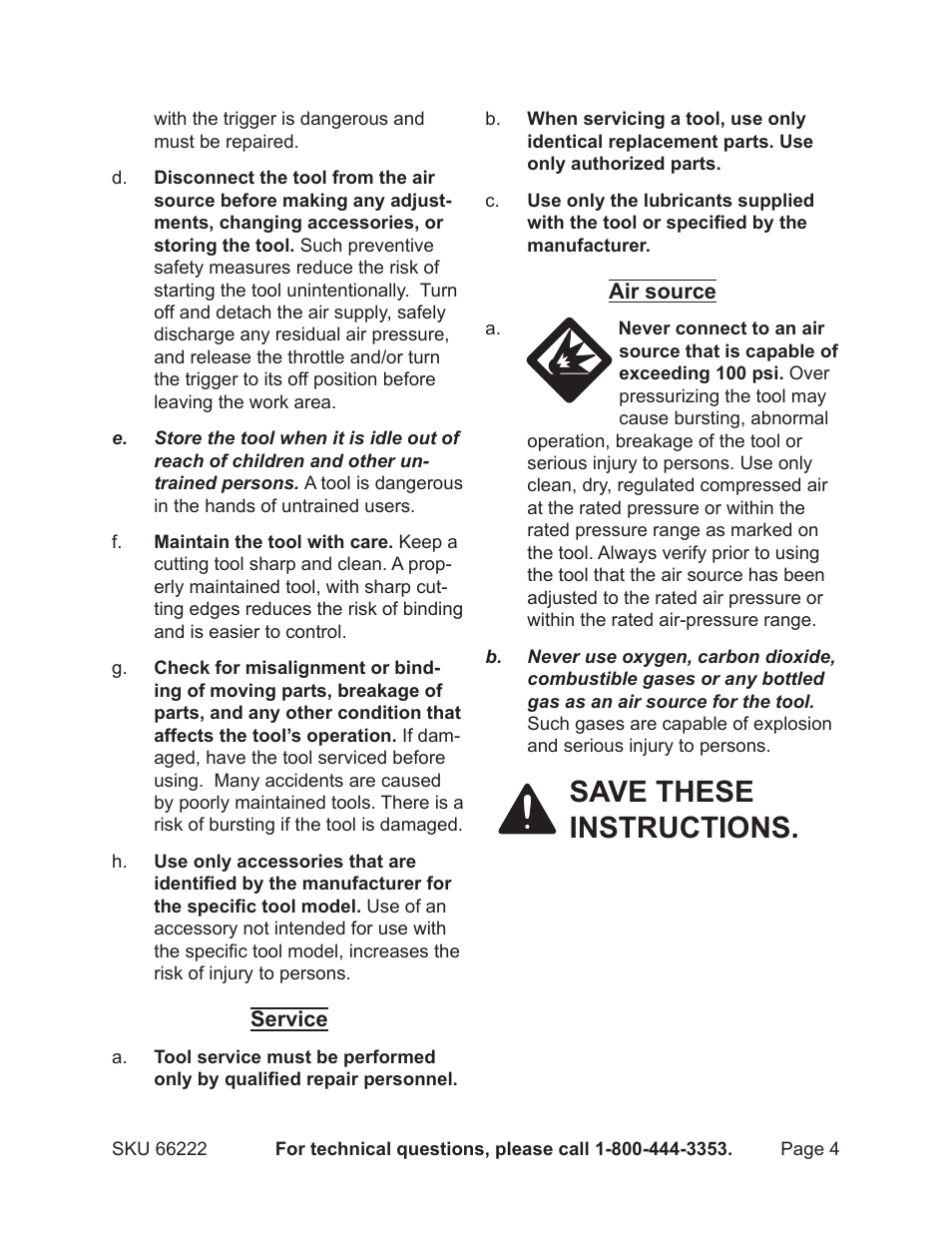 Save these instructions | Harbor Freight Tools 66222 User Manual | Page 4 / 18