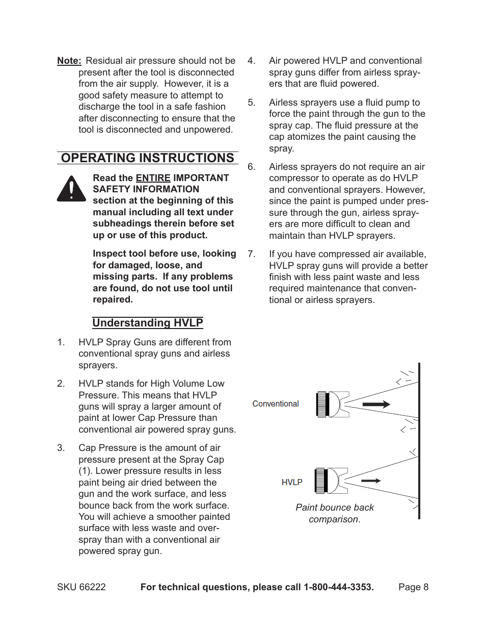 Operating instructions | Harbor Freight Tools 66222 User Manual | Page 8 / 18