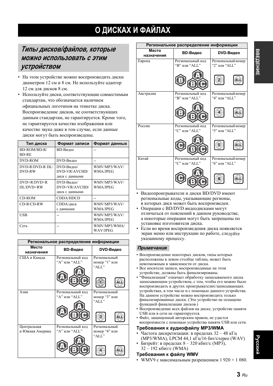 О дисках и файлах, Типы дисков/файлов, которые можно, Использовать с этим устройством | Yamaha BRX-610 User Manual | Page 111 / 225