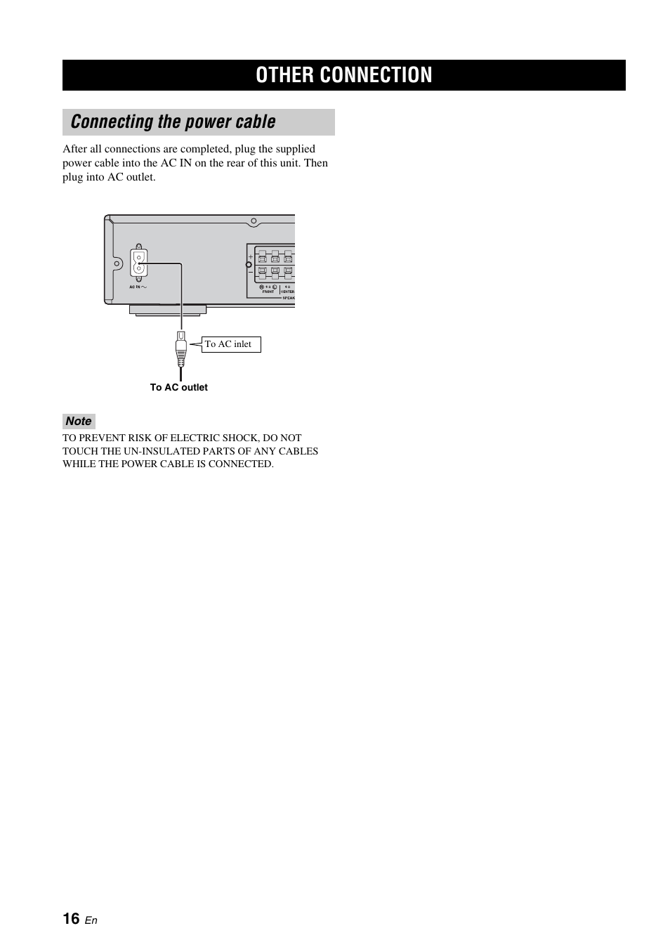 Other connection, Connecting the power cable, P. 16) | Yamaha BRX-610 User Manual | Page 18 / 225