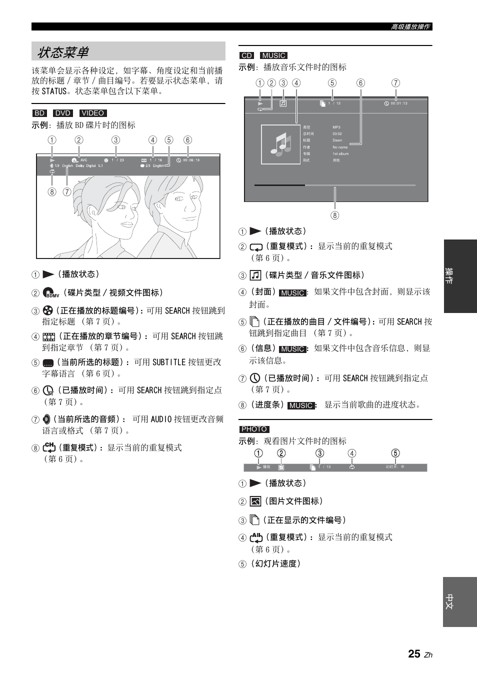 状态菜单, 第 25 页 | Yamaha BRX-610 User Manual | Page 186 / 225