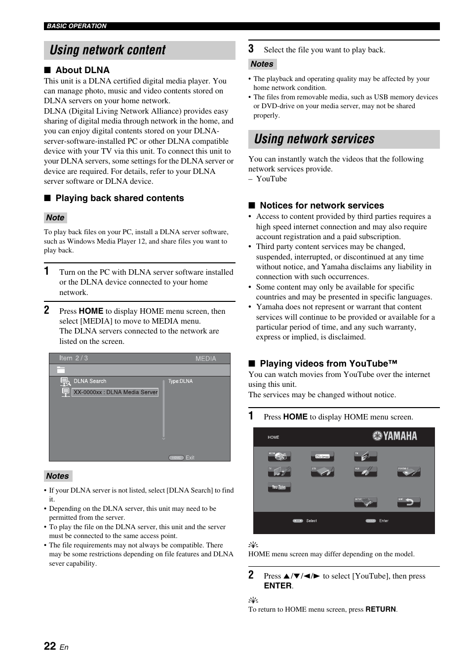 Using network content, Using network services, Using network content using network services | P. 22, Refer to “using network content” (p. 22) | Yamaha BRX-610 User Manual | Page 24 / 225