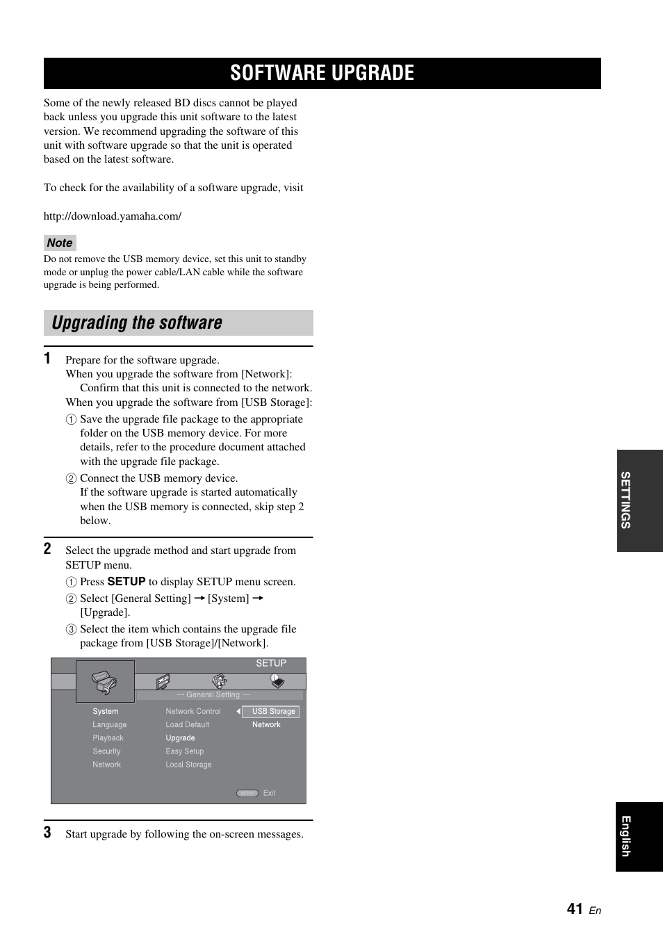 Software upgrade, Upgrading the software, P. 41) | Refer to “software upgrade” (p. 41) | Yamaha BRX-610 User Manual | Page 43 / 225