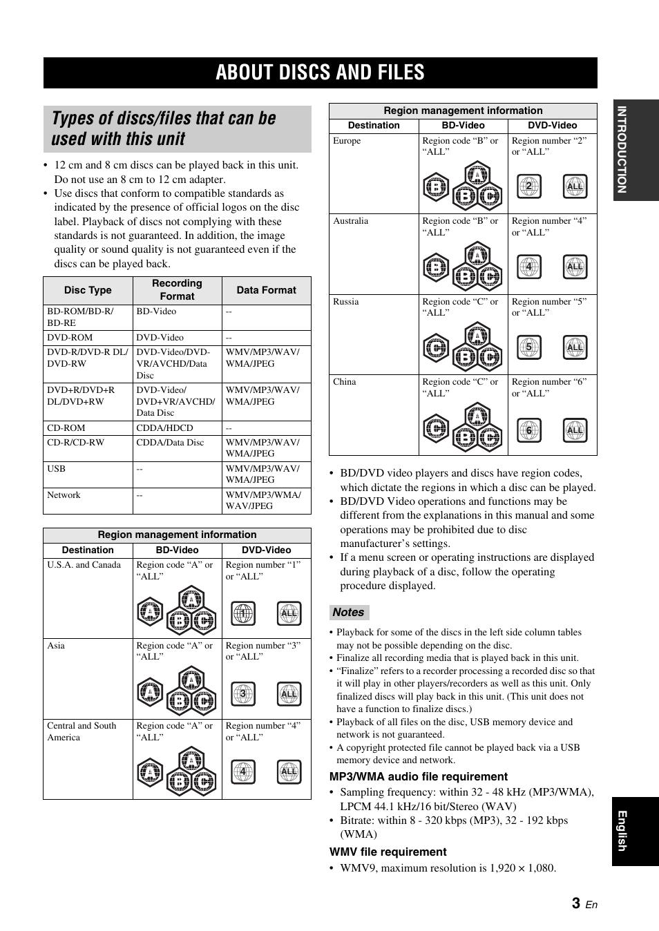 About discs and files | Yamaha BRX-610 User Manual | Page 5 / 225