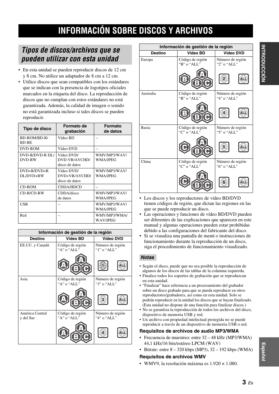 Información sobre discos y archivos, Información sobre discos, Y archivos | Tipos de discos/archivos que se pueden utilizar, Con esta unidad | Yamaha BRX-610 User Manual | Page 58 / 225